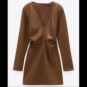 Brown faux leather long sleeve Zara dress! NWT.